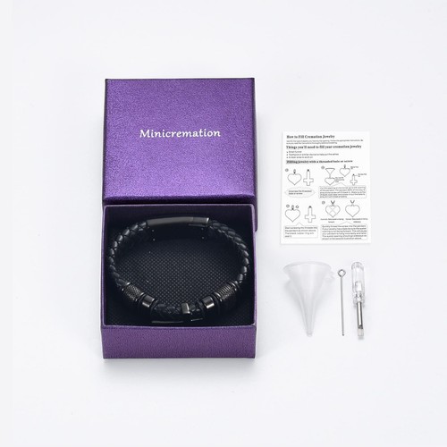 Urne Armband für Asche Echt Leder Kreuz Einäscherung Schmuck Andenken Armreifen - Bild 7 von 7