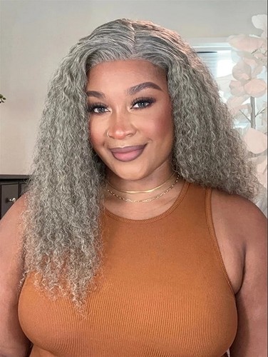 Pepper Gray Curly Wavy 13x4 Lace Front Wigs 100% Human Hair Wigs - Bild 1 von 7