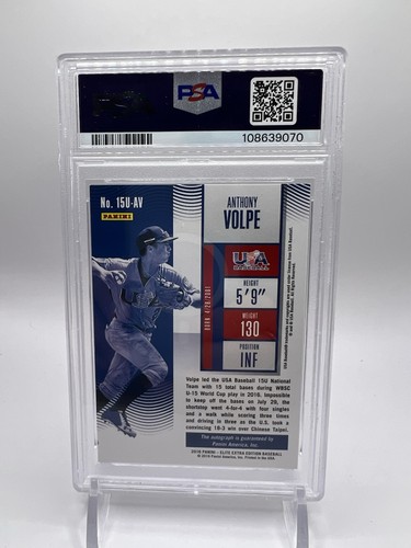 2016 Panini Elite Extra Anthony Volpe #AV USA Cont Season Ticket Auto PSA 7 NM - Picture 4 of 6