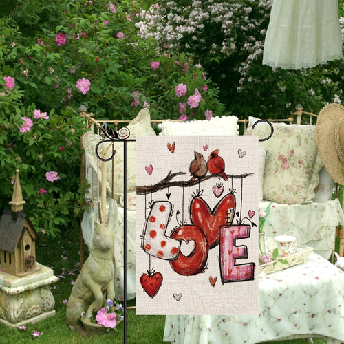 Bandera de jardín de San Valentín Cardenal Amor Corazón Banderas para exterior Aniv - Imagen 6 de 6