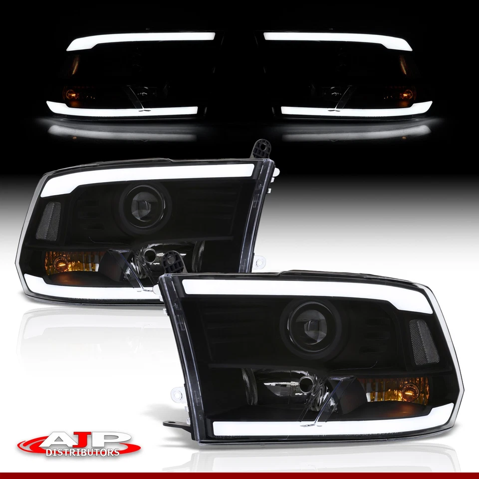 Black Driving LED Tube Head Lights Lamp For 2009-2018 Dodge Ram 1500 2500 3500 - Imagem 3 de 4