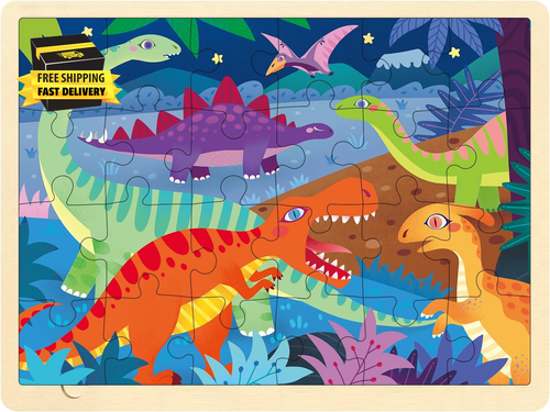 24 Teile Puzzle für 3 Jahre, Dinosaurier Holzpuzzle für Kinder von 3-5 Jahren