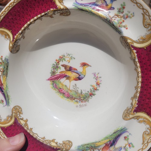 Myott Ironstone Burgundy Red Chelsea Bird - Rimmed Dessert or Soup Bowls 18cm - Picture 9 of 12