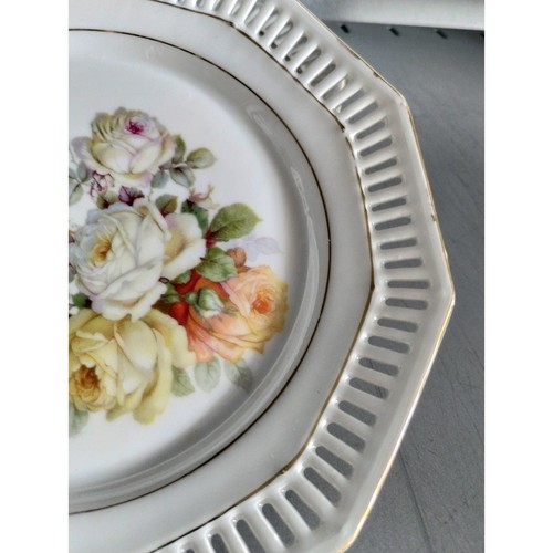 Schumann Bavaria 4 Salad Plate Germany Floral Open Lace Reticulated Rim Roses - Imagen 3 de 6
