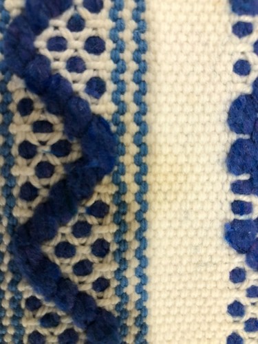 Mexikanischer Tischläufer handgewebt blau & elfenbein mit Fransen 64” x 10” - Bild 8 von 9