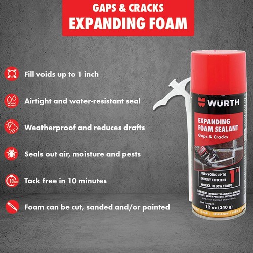 4 Cans Würth Gaps & Cracks Expanding Foam Sealant Insulation up to 1" 12oz - Picture 3 of 24