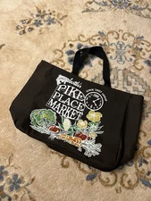 Seattle's Pike Place Market vtg Tote Bag Grocery Brown Cup Holder 2014 Produce