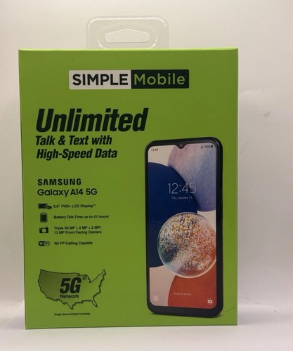 Samsung Galaxy A14 5G – 64GB (Black) | Simple Mobile – Brand New- - Picture 1 of 2
