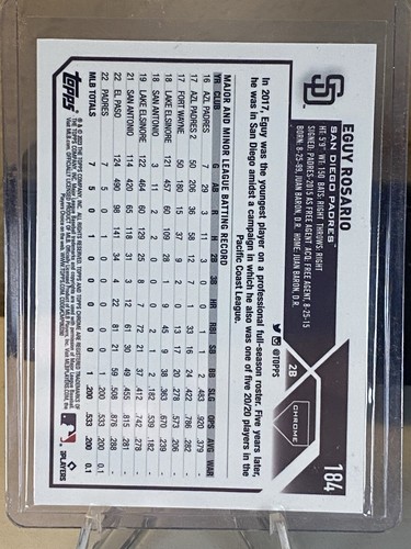 2023 Topps Chrome Logofractor Edition Eguy Rosario #184 Blue Refractor/150 (RC) - Imagen 3 de 3