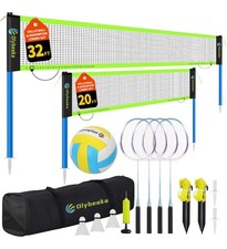 Outdoor Volleyball Badminton Combo Net Set for Backyard, Beach with 2 Nets,...