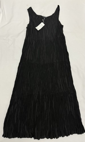 Eileen Fisher Crushed Silk Scoop Neck Sleeveless Slip Midi Dress Black M NEW - Picture 13 of 13