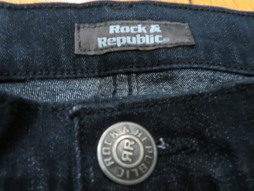 Pantalones de mezclilla Rock & Republic para mujer Berlín lavado oscuro ajustados talla 27 x 27,5 hechos en EE. UU. - Imagen 7 de 12