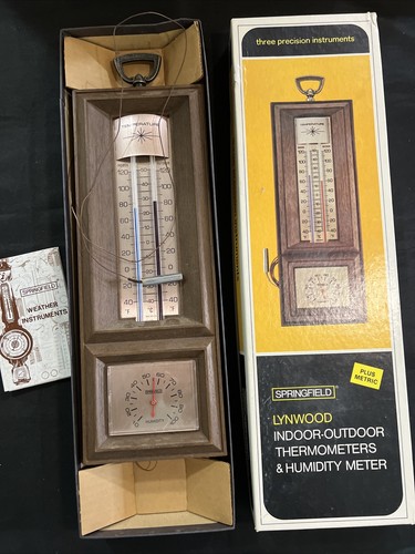 Vintage SPRINGFIELD Lynwood INDOOR/OUTDOOR THERMOMETERS HUMIDITY METER (Box)  - Bild 1 von 6