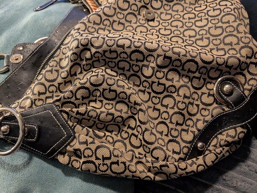 Bolso HOBO de hombro de lona de cuero marrón/bronceado con logotipo Guess de colección **LEER POR FAVOR - Imagen 12 de 17