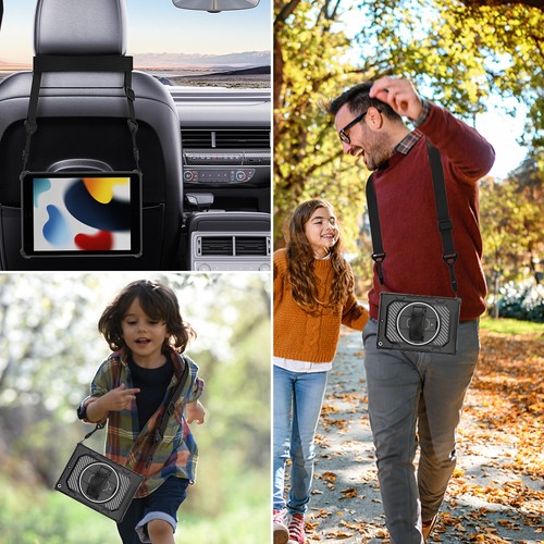 For Apple iPad Pro Air TPU+PC Case Dropproof Rugged Rotating Cover/Shoulder Belt - Picture 11 of 11
