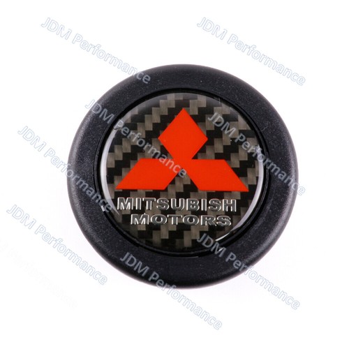Mitsubishi Carbon Fiber Steering Wheel Horn Button+Red Aluminum Retainer Ring - Picture 2 of 7