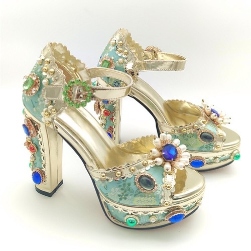 Summer Embroidery Platform Ultra High Heel Sandals Retro High Heel Sandals 40-43 - Picture 19 of 26