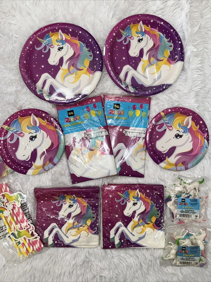 NUEVO DG Fiesta Unicornio Rosa Platos de Postre Manteles Manteles Servilletas Favor Foto 3 de 4