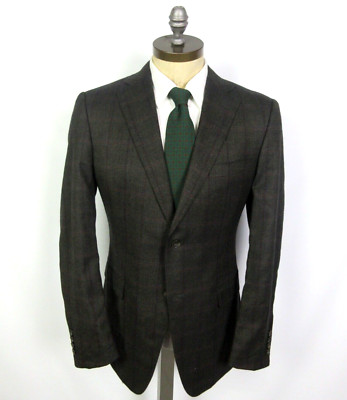 ERMENEGILDO ZEGNA Wool Brown Plaid Check Jacket 50R IT 40R ERMENEGILDO ZEGNA Wool Brown Plaid Check Jacket 50R IT 40R
