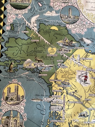 1945 Autographed Ernest Dudley Chase "Pictorial Map Of North America" Map - Picture 16 of 22