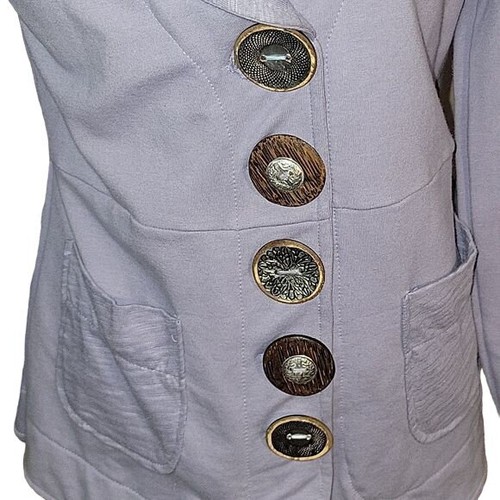 Lavender Button-Front Blazer With Pockets & Unique Buttons - Picture 2 of 5