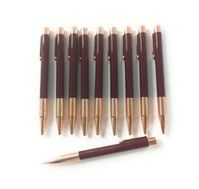 12pk Lot Metal Retractable Click Pens: RED/BURGUNDY/MAROON  ROSE GOLD