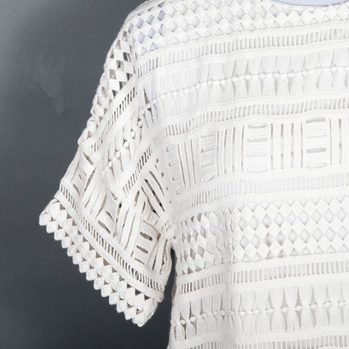 VINCE Geo Lace Crochet Overlay Blouse Shirt Short Sleeve Tunic Cotton Ivory XS - Bild 3 von 9