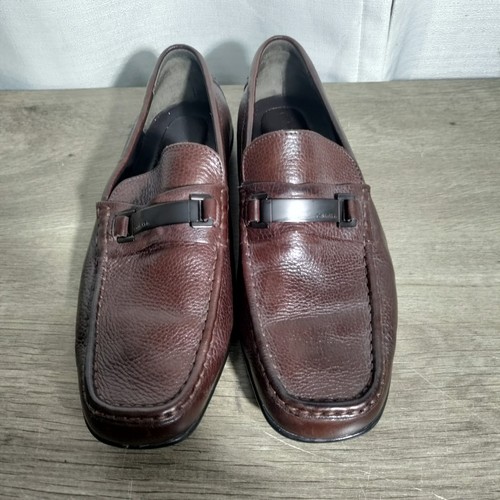 Calvin Klein Mens Size E 11 Brown Hewett Pebbled Leather Slip-On Loafer Shoe - Picture 3 of 9