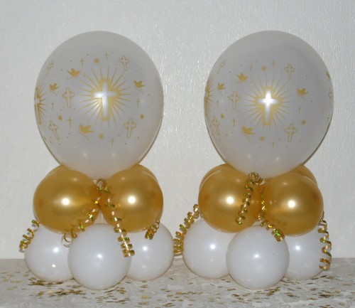 Croce Comunione/Battesimo Confezione 2/6/12 Palloncini da Tavolo Decorazione Espositore Kit - Foto 3 di 3