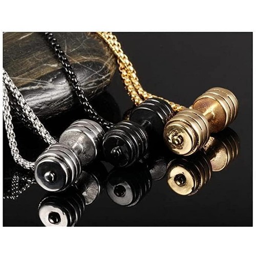 Herren Edelstahl Langhantel Fitnessstudio Gewichtheben Hantel Halskette Anhänger Kette - Bild 9 von 30