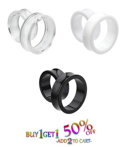 Pair 8g-50mm WHITE ACRYLIC TUNNELS Double Flare Gauges Solid Saddle Ear 2084 - Picture 3 of 4