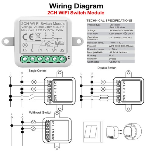 Tuya APP Wifi Smart Switch 1/2/3/4Gang Dimmbares Lichtsteuermodul für Alex - Picture 8 of 27