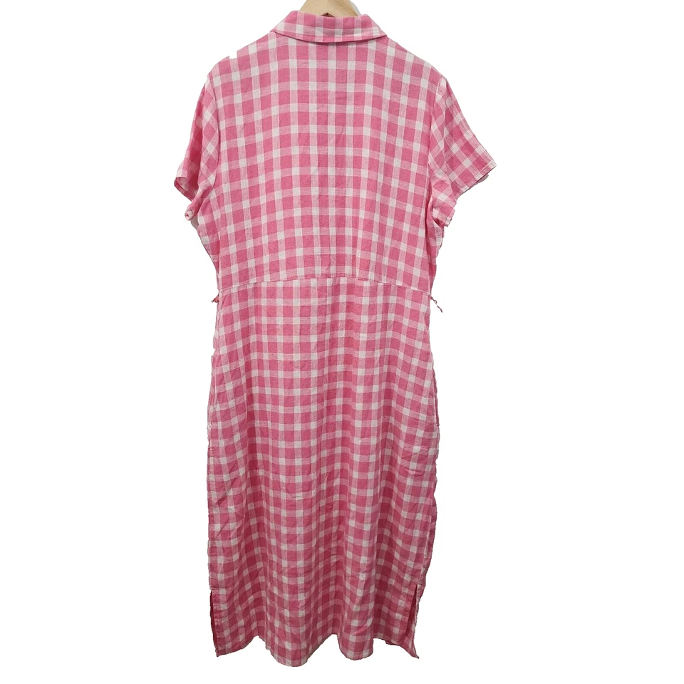 Croft & Barrow Gingham Linen Short Sleeve Midi Dress Pink White Check Size L - Image 3 of 4