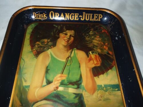 ANTIQUE BEACH SWIM GIRL DRINK ORANGE JULEP METAL SODA TRAY CRUSH COCA COLA PEPSI - Picture 4 of 12