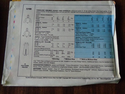 VINTAGE SEWING PATTERN M5709 TODDLER SIZE 1/2 JACKET OVERALLS UNCUT - Picture 2 of 2