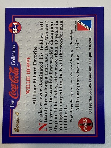 1995 Coca-Cola Series 4 WILLIE HOPPE All Time Sports Favorite Foil Card SF-1 - Picture 2 of 2