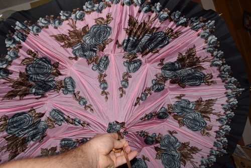 Ombrello antico manico oro ornato con uva art nouveau primi del 1900 - Foto 6 di 7