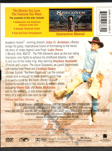 8 Seconds - Luke Perry, Cynthia Geary - (2001 DVD) Very Good Condition - Picture 2 of 2