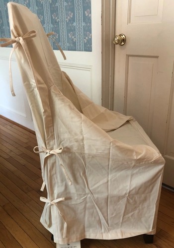 Pottery Barn Arm Tie Dining Chair Slipcover Warm White Twill Armchair Cover NWOT