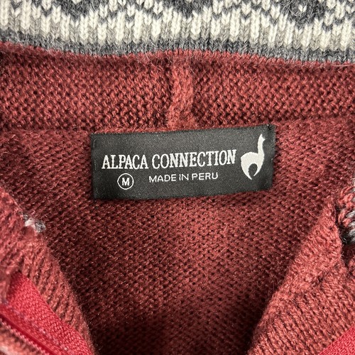 Alpaca Connection Peru Maroon Red Hoodie Sweater Jacket Women’s M Full Zip Wool - Picture 10 of 12