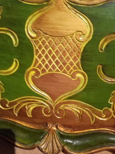 Vintage Florentine Serving Tray Green & Gold Toleware Italy 16" - Picture 3 of 5