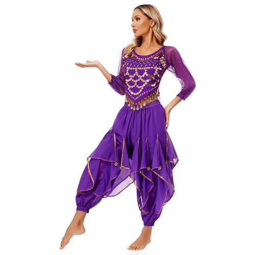 Womens Outfits Bollywood Dancewear Carnival Costume Fringed Crop Top Lantern - Picture 38 of 57
