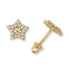 14K Solid Yellow Gold 6mm Star Shape Screw Back Studs Earrings with CZ Stones