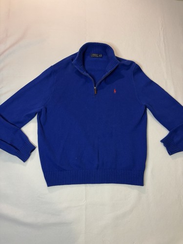 Polo Ralph Lauren Herren Gr. XL Blau 1/4 Zip Neck Pullover Baumwollpullover Rot Pony - Bild 2 von 15