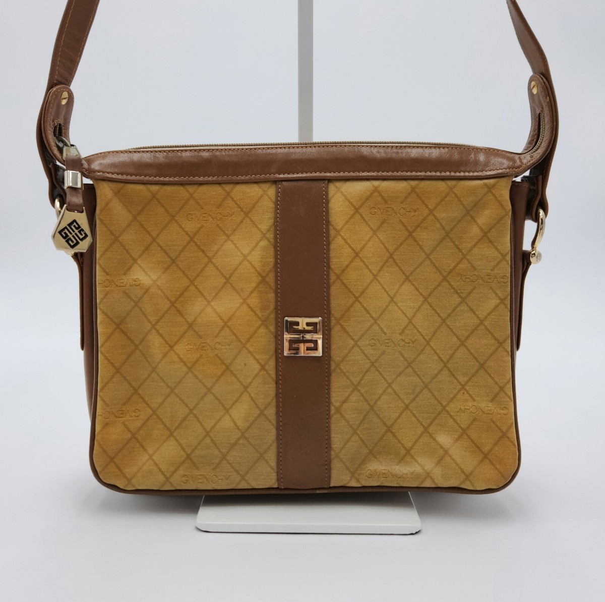 Givenchy Brown Coated Canvas & Leather w/ Diamond Pattern