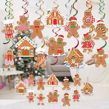 30pcs Gingerbread Party Decorations Hanging Swirls Christmas Gingerbread Stre...