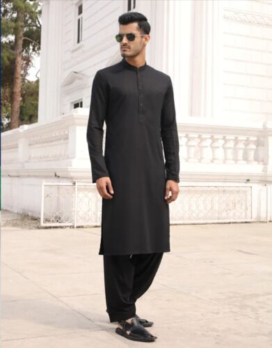 Men Kurta Shalwar Kameez Eid Pakistani Indian Dress 2021 Style Black - Picture 7 of 10