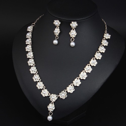 Jewelry Set Women Bridal Crystal Rhinestone Necklace Earrings Wedding Party Gift - Picture 122 of 150