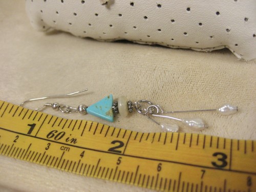 Vintage Sterling Silver Native American Blue Turquoise Pearl Hook DangleEarrings - Picture 5 of 5