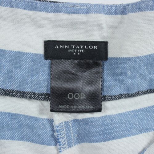 Ann Taylor Shorts Linen Blend Petites Size 00P White Blue Lime Green Striped - Picture 3 of 5